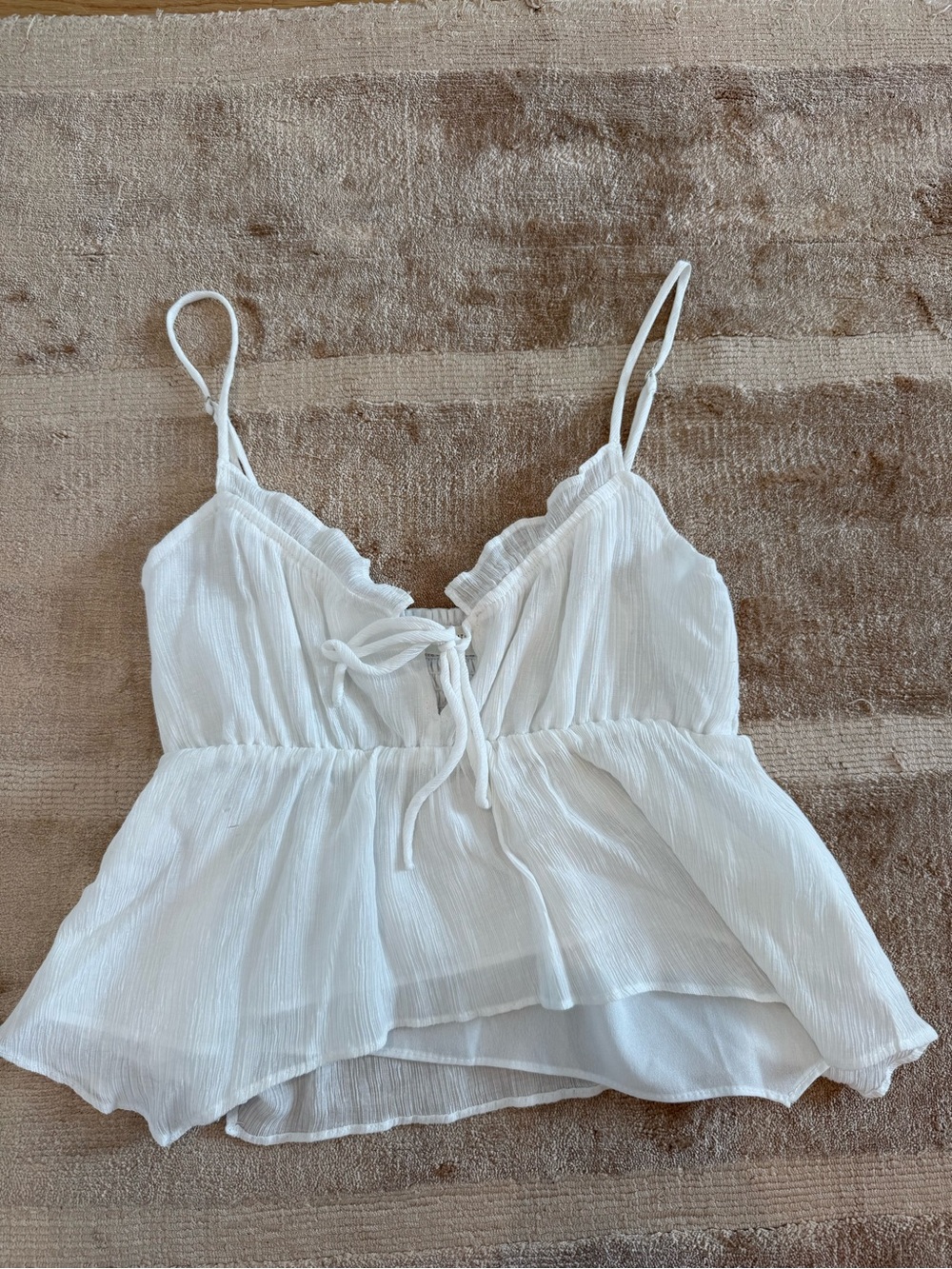 White Ruffle-Trim Tie-Front Cami Tank